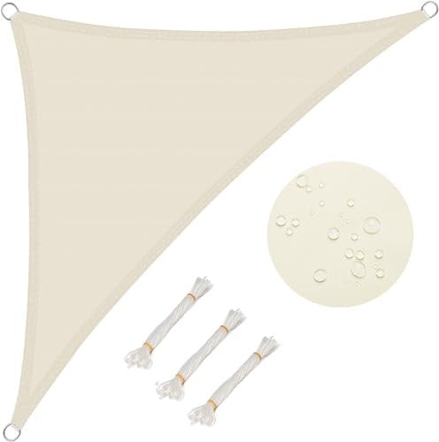 WOLTU Toldo Vela Impermeable Triangular 3.6x3.6x5.1 m Poliéster Protección Rayos UV Intemperie para Patio Exteriores Jardín Color Arena Crema