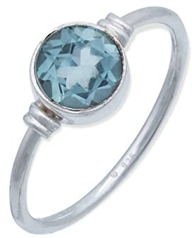 mantraroma Ring Silber Damen mit Stein blau Topas Edelstein blau schlicht modern