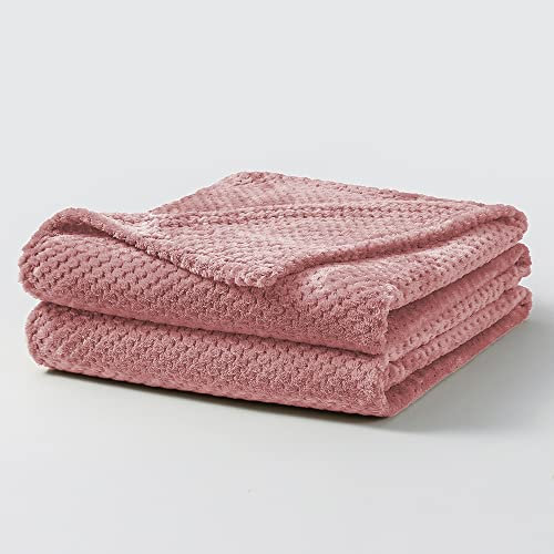Bear & Panda - Coperta in flanella di visone per divano, copriletto, coperta da viaggio, a nido d'ape, super morbida, leggera, calda, accogliente, king size, colore: rosa cipria (152 x 203 cm)