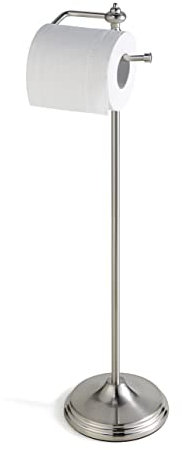 SunnyPoint Bathroom Free Standing Toilet Tissue Paper Roll Holder Stand with Reserve Function, Satin Nickel
