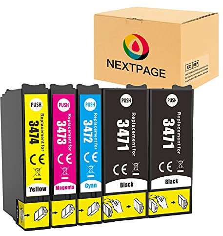 Nextpage 34XL Tintenpatronen Ersatz für Epson 34XL Druckerpatronen Kompatibel für Epson Workforce Pro WF-3725DWF WF-3720DWF WF3725DWF WF3720DWF WF3725 WF3720 (2 Schwarz 1Cyan 1Magenta 1Gelb)