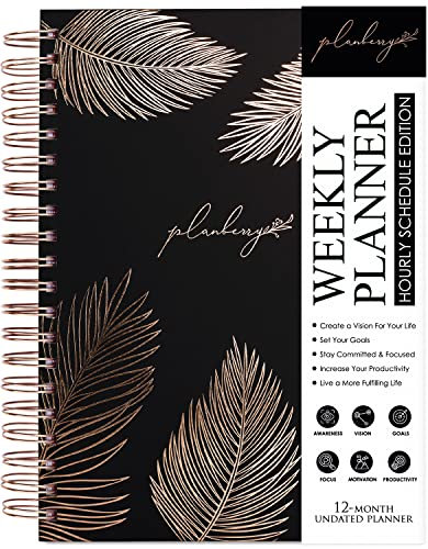 PLANBERRY Wochenplaner, groß – 20,3 x 26,1 cm, eleganter Stundenplan & Budgetplaner für Zeitmanagement – Organizer & Produktivitätstagebuch – Hardcover, undatiert + Aufkleber (Onyx Schwarz)