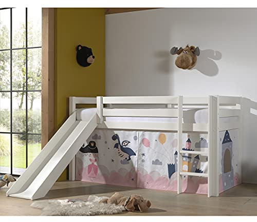 Lit Mi-Hauteur 90x200 Toboggan sommier Inclus Housse Fairy Pino - Blanc