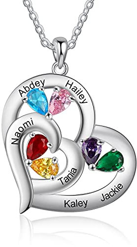 Wamantic Bracelet Personnalisé Femme avec 2 à 8 Pierres de Naissance Cœur en Argent Bijoux Bracelet Infini Cadeau Noel Fete des Meres Anniversaire pour Maman Épouse Fille Amie