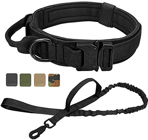 DHGTEP Haltbare Taktische Hundehalsband Einstellbare Nylon Militär Hundehalsband Leine Für Mittlere Große Hunde Deutscher Schäferhund Walking Training Jagd (Color : Black, Size : L)
