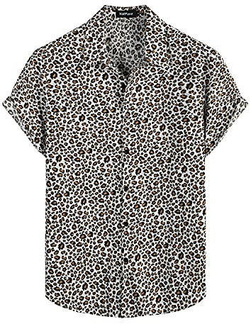 VATPAVE Mens 100% Cotton Hawaiian Flower Shirts Button Down Short Sleeve Beach Shirts Summer Casual Aloha Shirts XX-Large White Leopard Relaxed fit