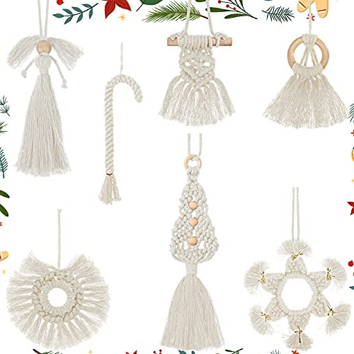 Mini-Makramee-Wandbehang, Boho-Weihnachtsschmuck, handgefertigt, für Weihnachten, Geburtstag, Hochzeit, Party, Wohnzimmer, Schlafsaal, Kinderzimmer (weiß)