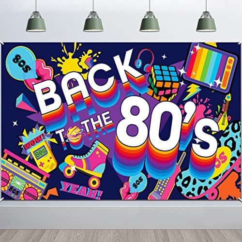 DPKOW Zurück in die 80er Jahre Banner für 80er Jahre Party Dekoration, 80er Retro Innen Haus Dekoration, 1980er Jahre Geburtstagsparty Foto Hintergrund Dekoration, Neon 80er Party Wand Poster Deko