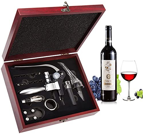 Wine Opener,Wine Bottle Opener, Wine Accessories Areator Wine Opener Kit, Red wine Corkscrew Set with Wood Case,Wine Gift with Luxury Packaging