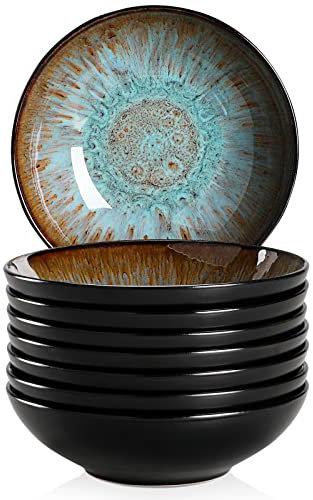 vancasso, Série BUBBLE. Assiette Creuses en Céramique, Assiette à Soupe Saladier, 8 Pièces avec Formes Organiques - 950 ml