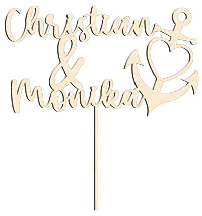 Alsino Kuchenstecker Cake Topper Anker mit Wunschnamen personalisiert Tortendeko Kuchen-Deko Tortenstecker, superfeine hochwertige Gravur 10 bis 25 cm, Birke Multiplex