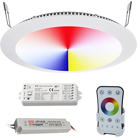 Planetitaly KIT cromoterapia faretto pannello LED 36W DMX 24V controllo vocale RGB + luce bianca incasso box doccia, foro 16cm WiFi controllo vocale, APP, smartphone