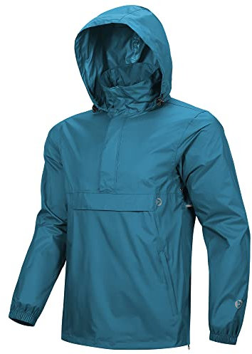 Outdoor Ventures Veste de pluie pour homme,Pull imperméable avec capuche,Veste réfléchissante,Veste légère,Veste coupe-vent respirante,Pour la randonnée, Bleu Moroccan, L