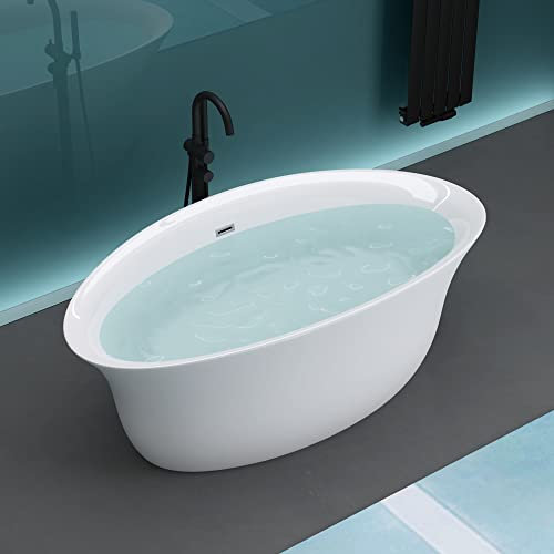 Mai & Mai Freistehende Badewanne Acryl Oval Standbadewanne Weiß inkl. Push-Open Ablaufgarnitur Breite 170cm V543