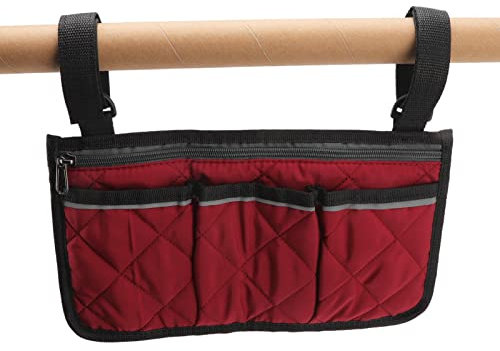 Atyhao Rollstuhl-Seiten-Organizer, Aufbewahrungstasche, Armlehnentasche mit Getränkehalter und Reflektierendem Streifen. Verwenden Sie Wasserdichtes Gewebe, für die Meisten Rollstühle, (Rot)