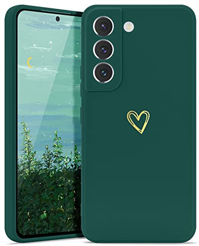 Lafunda Handyhülle Kompatibel mit Samsung Galaxy S21 FE 5G Mädchen hülle UltraDünn Silikon süß Liebesherz Schutzhülle stoßfest Case Back Cover mit Fallschutz für Samsung Galaxy S21 FE 5G Dunkelgrün