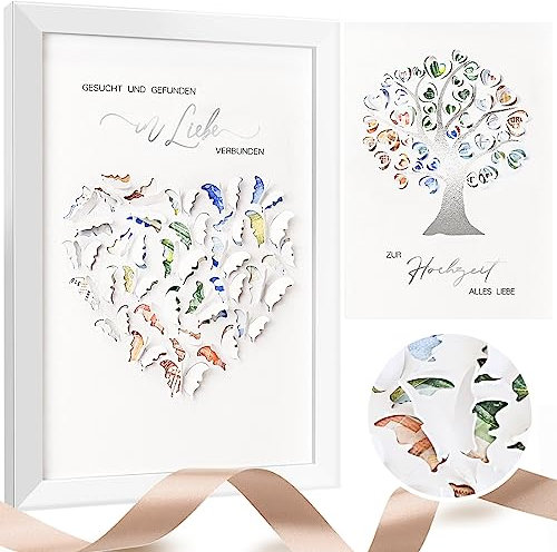 FORMIZON Geldgeschenk Bilderrahmen, Personalisiertes Geldgeschenk Hochzeit, Hochzeitsgeschenke für Brautpaar, Holzrahmen, mit 2 A4 Poster, Verpackung