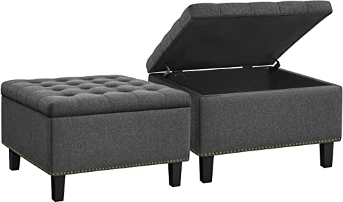 Yaheetech 2er Set Sitzhocker mit Stauraum, Faltbare Sitztruhe, Aufbewahrungsbox, Fußbank Truhen Fußhocker, Leinen, 90 L, 70,5 x 70,5 x 45 cm, hellgrau