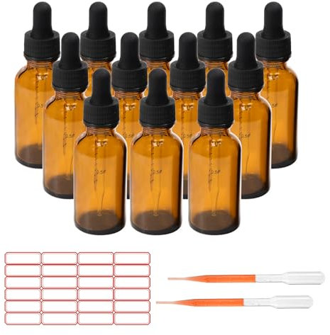 ALWSCI 12 pezzi Bottigliette per Oli Essenziali, Bottiglie 30 mL con Pipetta Marrone Bottiglie Contagocce Vetro per Laboratorio, Olio Essenziale, Aromaterapia