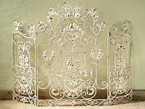 CAZARU Kaminschirme Kaminschirme Kaminschirm mit antikem Blumenmuster – Kaminschirm mit Antik-Elfenbein-Finish, Flache Kaminschirme, dekorativ