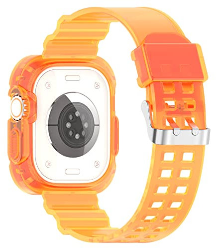 H.May Correa Compatible para Apple Watch con Funda, 38mm 40mm 41mm Transparente Cristal Correa de Repuesto con Funda Compatible con iWatch Series 8/7/6/SE/5/4/3/2/1, Naranja