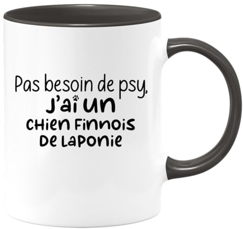quotedazur Café-Croissant - Mug Personnalisé Tasse Cadeau Noël Pas Besoin De Psy J'Ai Un Chien Finnois De Laponie - Noir/Céramique