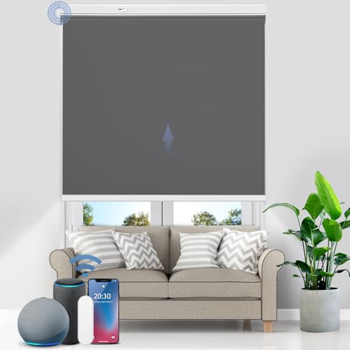 Grandekor Elektrische Rollos mit Lithiumbatterie,Elektrisches Verdunklungsrollo mit Motor & Fernbedingung, Dunkelgrau B85 x H100 cm(Stoffbreite 81 cm) Rollo ohne Bohren Fensterrollo Innen Smart Rollo