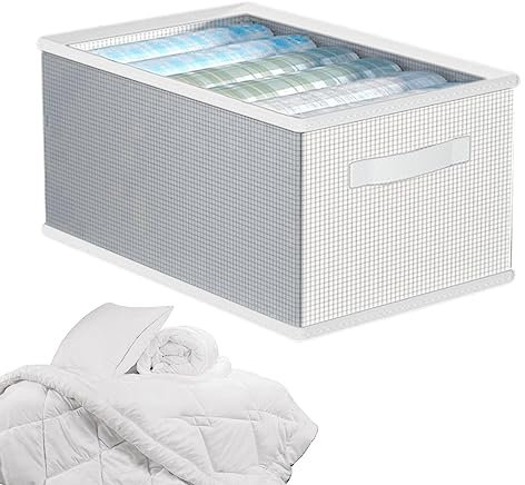 Samuliy almacenamiento para colcha, caja almacenamiento para edredones, gran capacidad, múltiples compartimentos con asas, caja almacenamiento plegable, organizador habitación