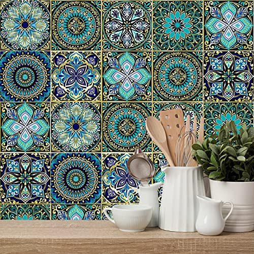 Fliesenaufkleber 10X10CM Grün Blau Küchenrückwand Folie 3d Fliesenaufkleber Bad PVC Klebefliesen Wasserdicht Selbstklebende Fliesen Leicht zu Schrubben Klebefliesen Boden(10PC)