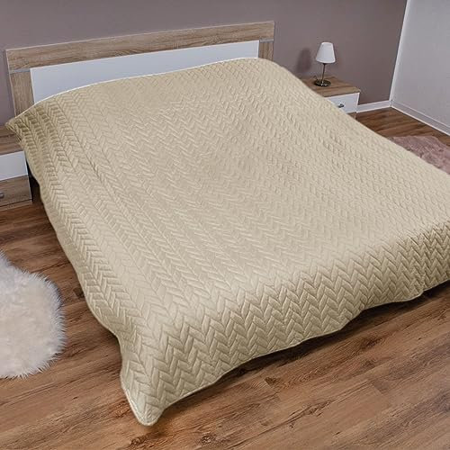 Bestlivings Tagesdecke XL (140x210cm) mit wattierter Zwischenlage (Creme) Bettüberwurf - ÖKO-Tex 100, Sommerdecke gesteppt - Steppdecke, Wendedecke