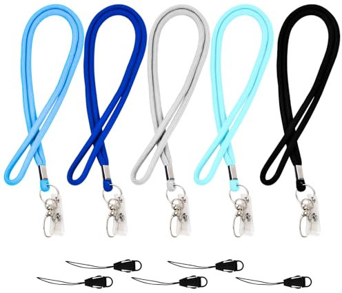 5 Pcs Schlüsselbänd Lang Schwarz Bunt, Umhängebänder mit Abnehmbare Schnalle Drehbarem Metallclip Karabinerhaken für Ausweishülle Schlüssel, Lanyard Schlüsselbänder zum Umhängen für Büro Schule (A)