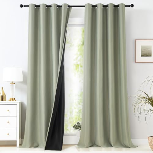MRTREES Lichtundurchlässige Vorhänge Salbeigrün 2er Set, 245 cm Lang, 140 cm Breit, Verdunkelungsvorhang Ösen Gardinen Verdunkelung Doppellagige und Schwere Vorhänge Gegen Kälte Thermogardine