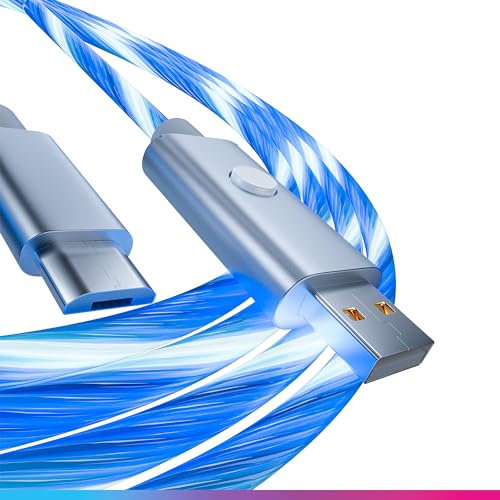 Oniverse Câble USB LED, USB-A vers Micro USB, Compatible PS4 Pro Slim PS3 Xbox One PC MAC Android, 2 mètres, charge rapide, 5 modes d'éclairage, Micro USB