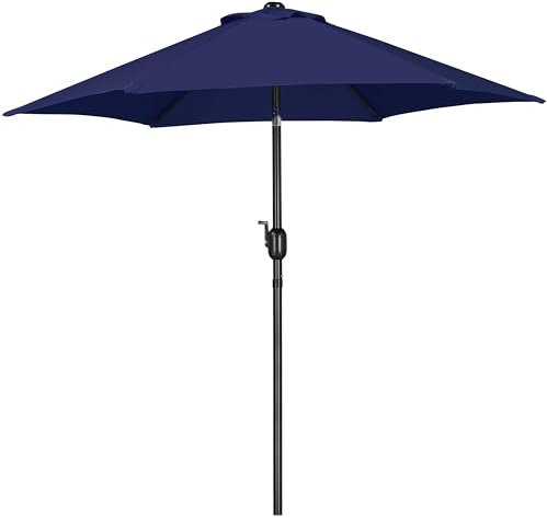 Yaheetech Garden Parasol Umbrella 2.3M Patio Table Umbrella Outdoor Sun Shade with Crank Handle & 6 Metal Ribs for Garden/Backyard/Deck - Navy Blue