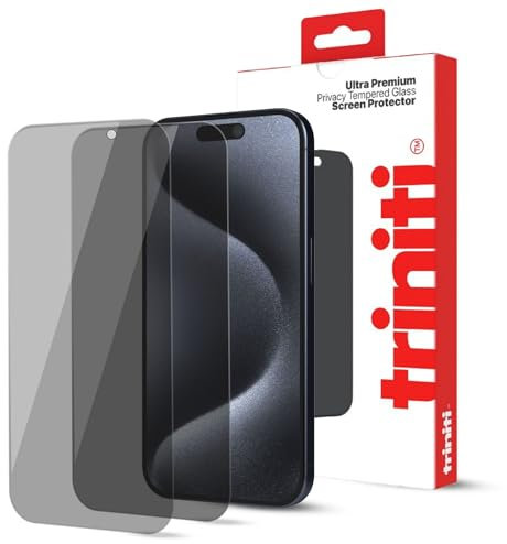 TRINITI 2-Pack, Full Coverage Privacy Screen Protector designed for iPhone 15 Pro, 6.1-Inch, Anti Scratch, Impact Protection, 9H Hardness Tempered Glass Film Case-Friendly