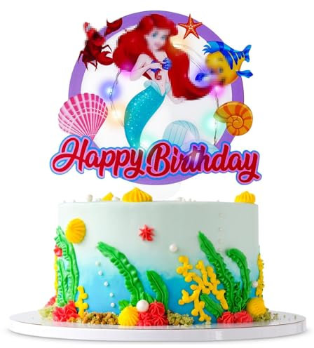 Tortendeko Meerjungfrau,LED Acryl Tortendeko Kindergeburtstag,Party Kuchen Deko,Cartoon figuren Cake Topper,Kuchen Deko Junge Mädchen,für Party Dekoration Kinder Torten Deko (D)