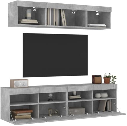 RAUGAJ Nice Entertainment Centers & TV-Ständer, 5-teilige TV-Wohnwand mit LED, Betongrau, Holzwerkstoff