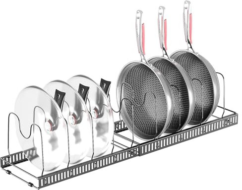 Organizador de Sartenes, Extensible Organizador Tapas Ollas con 10 Compartimentos, Soporte Tapas y Sartenes Cocina para Almacenar Tapas de Ollas,Platos