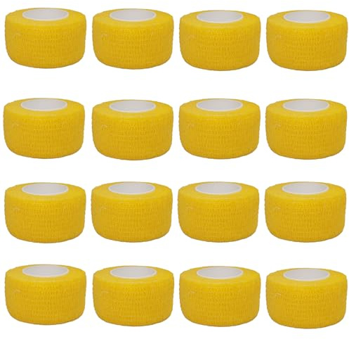 16 Rollen Selbsthaftende Bandage Tape Haftbandage Verband Hund Bandagen Tierische Bandagen Pflasterverband Fixierbinde Elastische Selbstklebender Für Finger Zehen 2.5cm X 4.5m (Gelb)