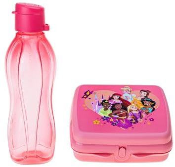 Generisch TW Sandwichbox Prinzessin Rosa Brotdose Lunchbox + EcoEasy Trinkflasche 500 ml Pink (inkl. 1x Monster-Magnet)