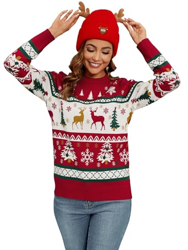 Namatime Damen Herren Kinder Weihnachtspullover Lustig Weihnachtspulli Ugly Christmas Sweater Rundhals Strickpullover mit Reindeer Unisex Weihnachts Pullover Familie Set