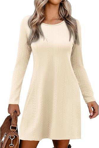 Zeagoo Casual Jumper Pullover Sweater Dress for Women - Winter Dresses UK Loose Swing Tunic Apricot M