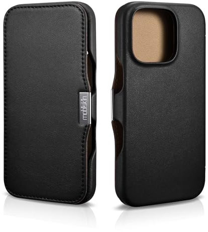 Mobiskin Hülle passend für iPhone 16 PRO (6,3 Zoll), Handyhülle mit Leder, Case kompatibel mit MagSafe, Schutzhülle, Handy-Tasche, Slim Cover, dünn, Schwarz