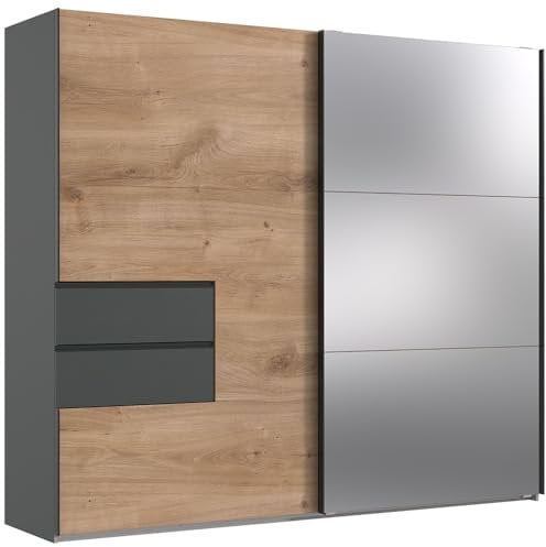 Lomadox Kleiderschrank Garderobenschrank Wardrobe Schwebetürenschrank mit Partouleisten 250 cm breit in Eiche