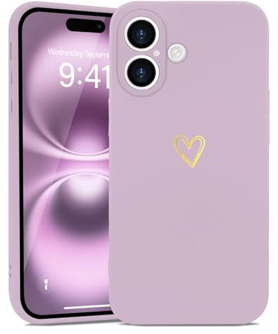 Wirvyuer for iPhone 16 Case Cute Heart Pattern Soft Shockproof Protective Silicone Phone Case for Women Girls, Purple
