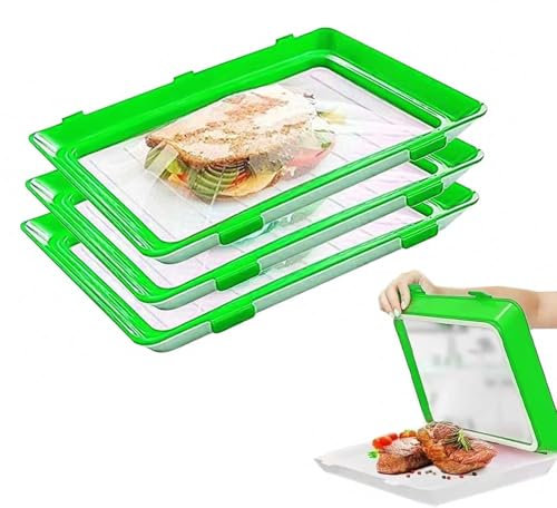 WJUAN Reusable Food Storage Trays (3 Pack) - Vacuum Seal Containers with Replaceable Elastic Film, for Food Storage, Preservation Freshness