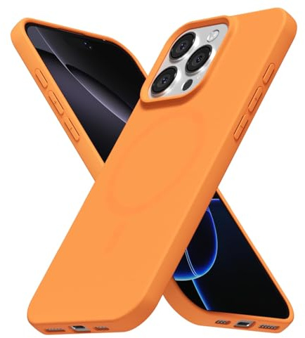 LoeoeL for iPhone 16 Pro Max Case Silicone Mag Safe, Compatible with Magsafe Ultra Slim Thin Magnetic Phone Case for Women Girls, Soft Rubber Gel Matte TPU Solid Color Minimalist Cover, Neon Orange