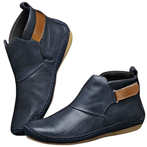 Stivaletti piatti in pelle per le donne con tacco basso stivali da cowboy occidentali morbidi e confortevoli stivali da neve invernali impermeabili antiscivolo stivaletti bassi stivali casual alla