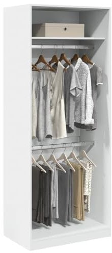 Willood Kleiderschrank Weiß 80x50x200cm Kleiderschrank, Garderobenschrank mit Stauraum, Schrank Mehrzweckschrank für Schlafzimmer, Flurschrank Offen, Holzwerkstoff