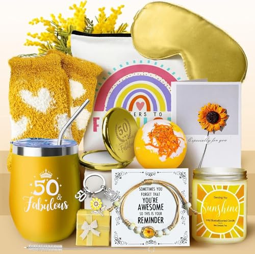 WULAIHO 50th Birthday Gifts for Women, Happy 50thBirthday Basket Gifts Box for Her Daughter Sister Girlfriend, Tumblers Gifts Set for 50 Year Old Women,Funny 50 Birthday Gifts Ideas
